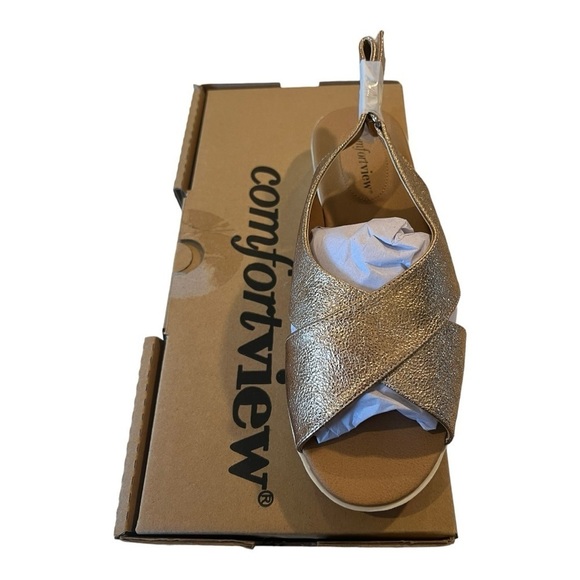 Metallic Gold Open Toe Slingback Women’s Casual Sandals by ComfortView Size 7WW - Picture 12 of 15